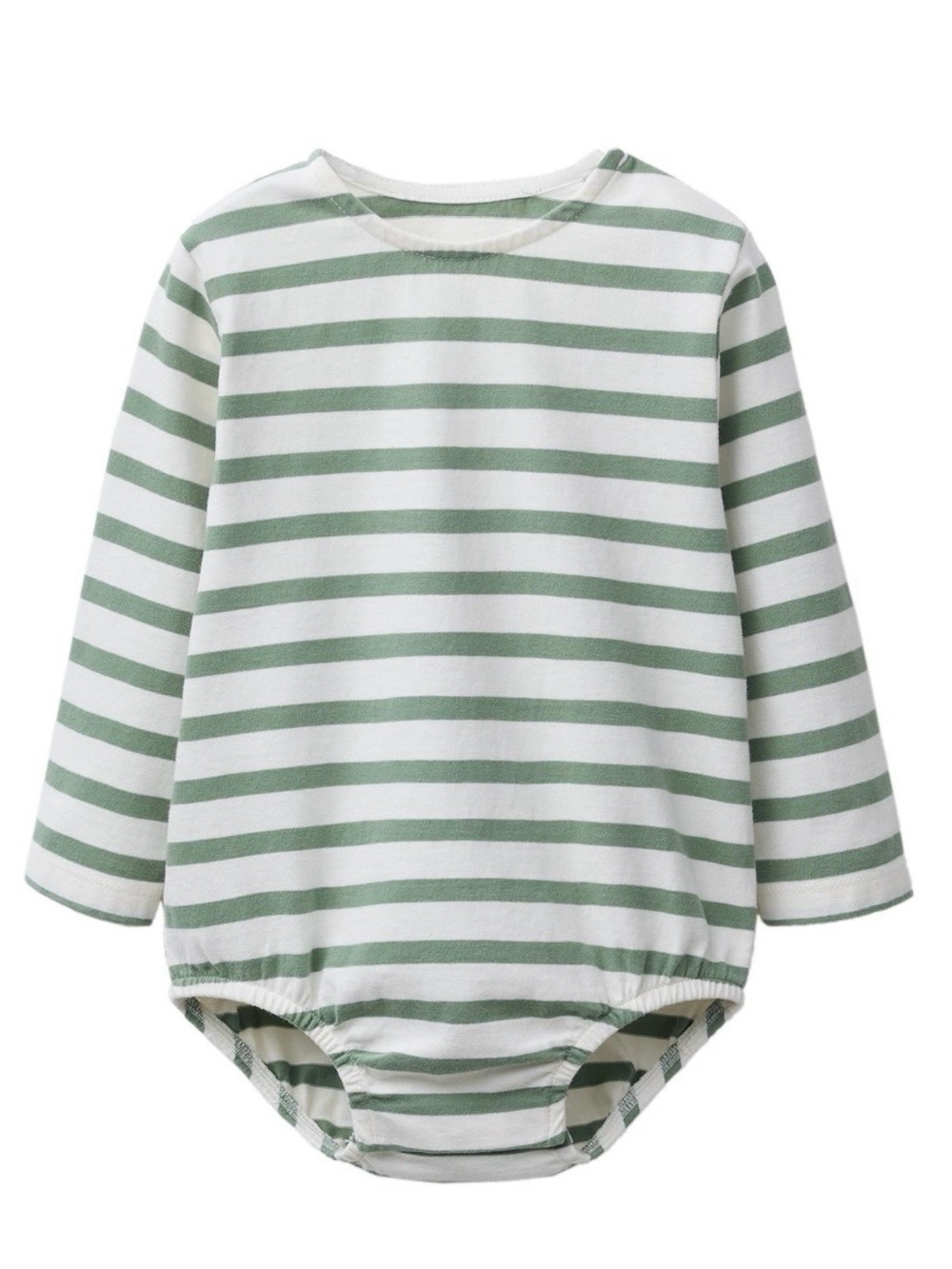 Striped Long-Sleeve Baby One-Piece in Green and White